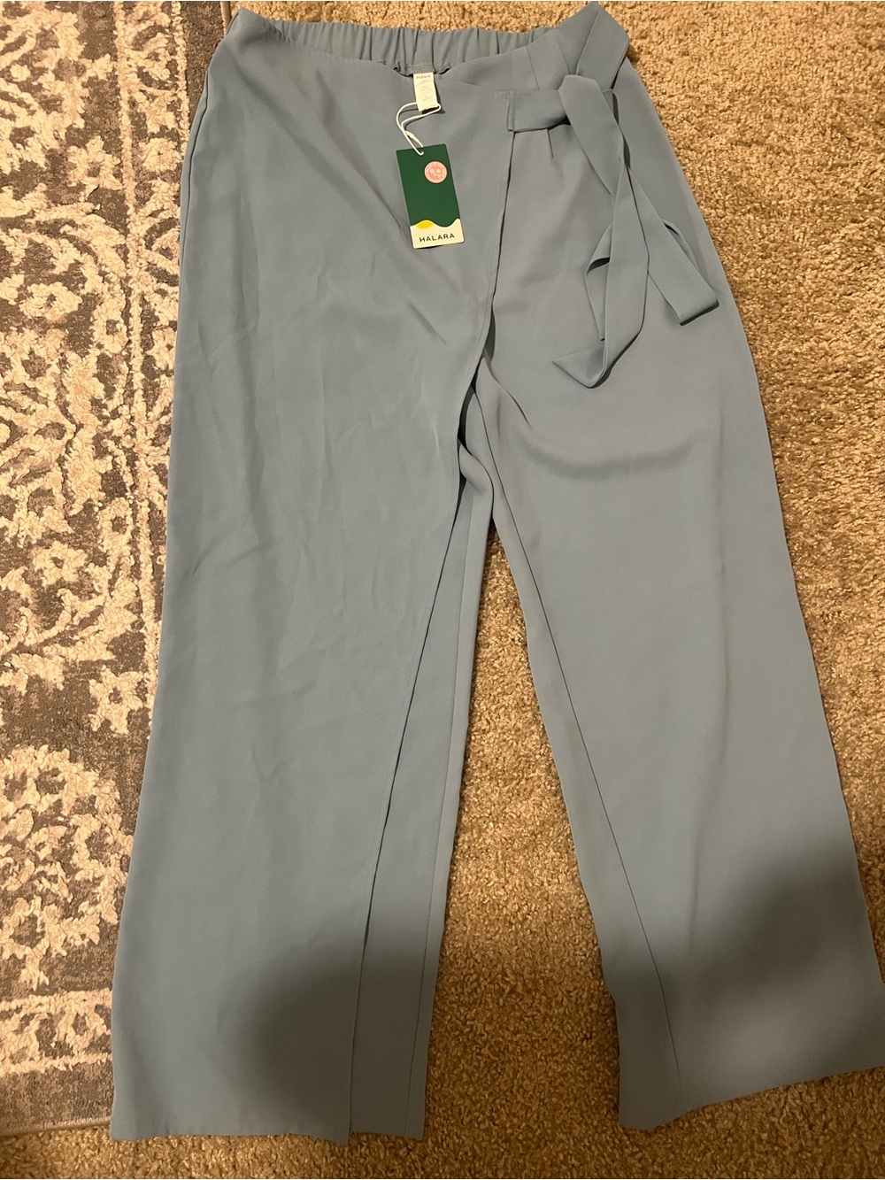 HALARA Wide Leg Tie-Waist Pants in Dusty Blue